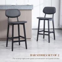 HOMCOM Bar Stools Set of 2, PU Leather Counter Height Barstools, Bar Chairs with Footrest and Solid Wood Legs, Black(m-4)