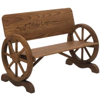 Outsunny Wooden Wagon Wheel Bench Rustic Design 2 Seater Garden Outdoor Chair High Back Loveseat(m-2)