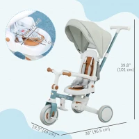 Qaba 7 in 1 Toddler Tricycle with Safety Harness, Adjustable & Removable Parent Handle, Canopy, Storage Bag, Brake, Blue(m-3)