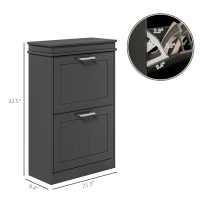 HOMCOM Modern Shoe Storage Cabinet with 2 Flip Drawers for 10 Pairs, Narrow Shoe Organizer for Entryway, Hallway, Black(m-3)
