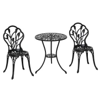 Outsunny 3PCs Patio Bistro Set, Outdoor Cast Aluminum Garden Table and Chairs with Umbrella Hole for Balcony, Black(m-2)