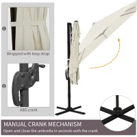 Outsunny 8FT Cantilever Patio Umbrella, Square Outdoor Offset Umbrella with 360° Rotation, Aluminum Hanging Umbrella with 3-Position Tilt, Crank & Cross Base for Garden, Cream White(m-6)