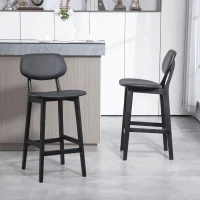 HOMCOM Bar Stools Set of 2, PU Leather Counter Height Barstools, Bar Chairs with Footrest and Solid Wood Legs, Black(m-9)