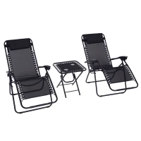 Outsunny Zero Gravity Chair Set of 2 Patio Chair with Side Table Cupholders and Pillows for Pool, Backyard, Lawn, Black(m-2)