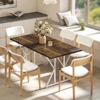 HOMCOM 47"-63" Extendable Dining Table for 4-6, Farmhouse Expandable Kitchen Table with Heavy Duty Trestle Base, Brown(m-9)