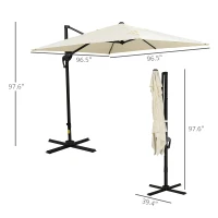 Outsunny 8FT Cantilever Patio Umbrella, Square Outdoor Offset Umbrella with 360° Rotation, Aluminum Hanging Umbrella with 3-Position Tilt, Crank & Cross Base for Garden, Cream White(m-3)