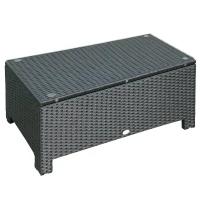 Outsunny Rattan Coffee Table, Patio Side Table, Hand-woven Wicker Furniture with Tempered Glass Top Outdoor Garden Patio, Black(m-2)