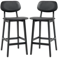 HOMCOM Bar Stools Set of 2, PU Leather Counter Height Barstools, Bar Chairs with Footrest and Solid Wood Legs, Black(m-2)