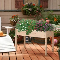 Outsunny 48" x 22" x 30" Wooden Patio Raised Garden Bed Planter, Elevated Planter Box with Legs, Outdoor Flower Stand with Inner Bag, Natural Wood Colour(m-8)