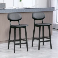 HOMCOM Bar Stools Set of 2, PU Leather Counter Height Barstools, Bar Chairs with Footrest and Solid Wood Legs, Black(m-8)