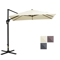 Outsunny 8FT Cantilever Patio Umbrella, Square Outdoor Offset Umbrella with 360° Rotation, Aluminum Hanging Umbrella with 3-Position Tilt, Crank & Cross Base for Garden, Cream White