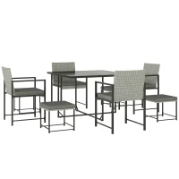 Outsunny 9 Pieces Wicker Patio Dining Set with 4 Armchairs, 4 Stools, Tempered Glass Top, Removable Cushions, Light Grey(m-11)