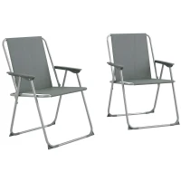 Outsunny 2 Pack Outdoor Folding Chair Set, Portable Camping Chairs with Armrest, Oxford Fabric Seat, Outdoor Chairs, Grey(m-11)