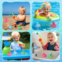 Baby Bath Toys Set with No Hole Fishing Games Design, Safe BPA-Free Water Toys for Bathtub and Shower, 8" L x 1" W x 10" H, Multicolor(m-8)