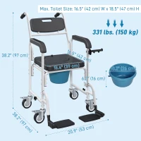 HOMCOM Rolling Shower Chair, Bedside Commode Chair with Wheels, Backrest, Arms, Flip Footrests for Seniors, Disabled, Black(m-3)