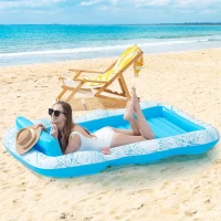 Inflatable Adult Pool Lounger Float with Drink Holder, Removable Pillow, Premium Vinyl Water Lounge Floaties for River, Lake, 70" L x 47" W, Blue(m-7)