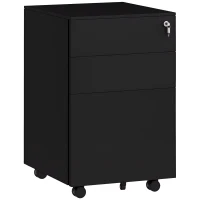 Vinsetto Vertical Steel Filing Cabinet on Wheels, 3-Drawer Lockable File Cabinet with Adjustable Hanging Bar for A4, Legal and Letter Size, Black(m-11)