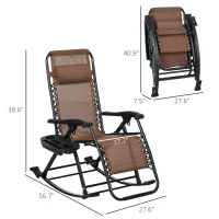 Outsunny 2 Outdoor Rocking Chairs Foldable Reclining Zero Gravity Lounge Rockers w/ Pillow Cup & Phone Holder, Brown(m-3)
