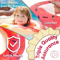 Set of 2 Donut Pool Float with Bite-Mark Design, Strong Buoyancy, Fun Inflatable Swim Rings for Kids Ages 3-6, 23.5" L x 23.5" W, Pink+Brown(m-7)