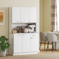 HOMCOM 71" Modern Buffet with Hutch, Standing Kitchen Hutch with Storage Cabinets, Drawer, Open Space with Microwave Stand, White(m-4)