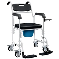 HOMCOM Rolling Shower Chair, Bedside Commode Chair with Wheels, Backrest, Arms, Flip Footrests for Seniors, Disabled, Black(m-2)