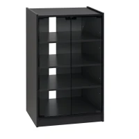 HOMCOM Media Cabinet, 4-Tier Stereo Cabinet, Record Player Stand with Vinyl Record Storage, Adjustable Shelves, Tempered Glass Doors and Cable Management, Distressed Black(m-11)