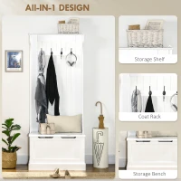 HOMCOM 3-In-1 Hall Tree with Coat Rack, Shoe Storage and Bench Seat, Entryway Bench with 4 Hooks for Hallway, Living Room(m-4)