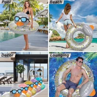 Heavy Duty Inflatable Duck Pool Float Tube with Black Eyeglasses, UV Resistant Confetti Swim Ring for Kids, Adults, 36" L x 36" W x 23" H, Silver(m-4)