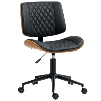 HOMCOM Home Office Chair No Arms with Wheels, PU Leather Desk Chair with Adjustable Height, 360 Swivel for Reading, Black
