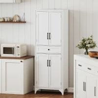 HOMCOM 67" 4-Door Kitchen Pantry with Drawer and Adjustable Shelves, White(m-8)