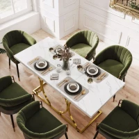 HOMCOM 59-Inch Dining Table for 6, Modern Marble-Pattern Kitchen Dinner Table with Metal Pedestal for Home, Dining Room, White(m-7)