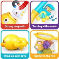 Magnetic Fishing Game with 3 Different Fish, Fishing Rod, Wind-Up Duck, Fishing Net, Baby Bath Toys Set for Toddlers Ages 1-3, Multicolor(m-7)