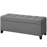 HOMCOM Storage Ottoman Bench, Foot Rest with Safety Hinges, 47 Inches Linen Storage Chest for Living Room, Dark Grey(m-2)
