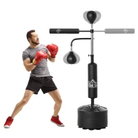 Soozier 4-in-1 Boxing Punching Bag Stand with 2 Speedballs, 360° Relax Bar, & PU-Wrapped Bag & Adjustable Height, Black(m-1)