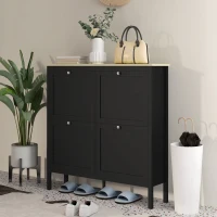 HOMCOM Entryway Shoe Storage Cabinet with 4 Flip Drawers, Adjustable Shelves, Narrow Shoe Cabinet for 20 Pairs of Shoes, Black(m-1)