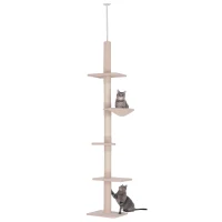 PawHut 102" Adjustable Height Floor to Ceiling Cat Tree, 5 Level Cat Tower with Scratching Posts, Hammock, Beige(m-1)
