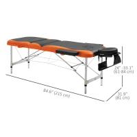 HOMCOM 85" 3 Section Foldable Massage Table Professional Salon SPA Facial Couch Bed (Black/Orange)(m-3)