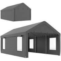Outsunny 12 x 20ft Carport with 2 Roll-Up Doors, 4 Windows, Portable Garage with Removable Sidewalls for Car, Truck, Dark Grey(m-11)