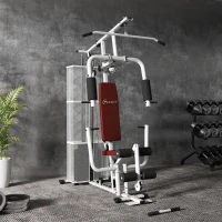 Soozier Home Gym, Multifunction Gym Equipment Workout Station with 100Lbs Weight Stack for Lat Pulldown, Leg Extensions, Preacher Bicep Curls, Triceps Pulldowns, Chest Press, White(m-9)