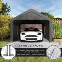 Outsunny 12 x 20ft Carport with 2 Roll-Up Doors, 4 Windows, Portable Garage with Removable Sidewalls for Car, Truck, Dark Grey(m-9)