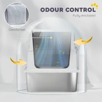 PawHut XL Stainless Steel Cat Litter Box for Big Cats with Flip Top, Scoop, Easy Clean & No Odors, Non-Sticky(m-6)