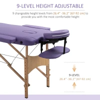 HOMCOM 83 Inch Portable Folding Massage Table, Height Adjustable Professional Salon Spa Facial Couch Bed with Free Carrying Case, Headrest, Armrests, Purple(m-4)