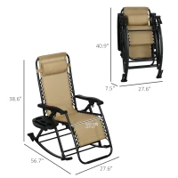 Outsunny 2 Outdoor Rocking Chairs Foldable Reclining Zero Gravity Lounge Rockers w/ Pillow Cup & Phone Holder, Beige(m-3)