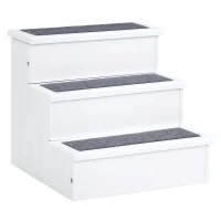 PawHut 3 Step Wooden Carpeted Non Slip Pet Stairs Ramp for Cats and Small Dogs - White(m-1)