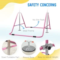 Qaba Foldable Gymnastics Bar for Kids, Expandable Gymnastics Equipment with Adjustable Height for Boys Girls, Pink(m-5)