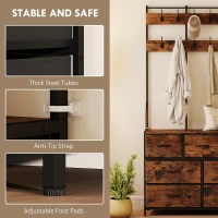 HOMCOM 4-In-1 Coat Rack with 7 Drawer Fabric Dresser, Hall Tree with 14 Hooks for Hallway, Entryway, Bedroom, Rustic Brown(m-7)