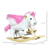 Qaba Unicorn Baby Rocking Horse Toy for Kids with Lullaby Song, Plush Ride on Horse with Heavy-Duty Support System, Interactive Toy Pretend Play Toy for Toddlers 18-36 Months(m-3)