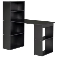 HOMCOM Computer Desk with 6-Tier Storage Shelves, Writing Desk Workstation with Bookshelf for Home Office, Black(m-1)