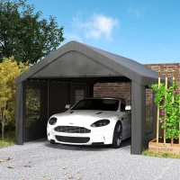 Outsunny 12 x 20ft Carport with 2 Roll-Up Doors, 4 Windows, Portable Garage with Removable Sidewalls for Car, Truck, Dark Grey(m-8)