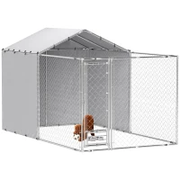 PawHut Galvanized Chain Link Large Outdoor Dog Kennel with Waterproof & UV-Resistant Cover, for M&L Dogs, 13.1' x 7.5' x 7.5'(m-11)